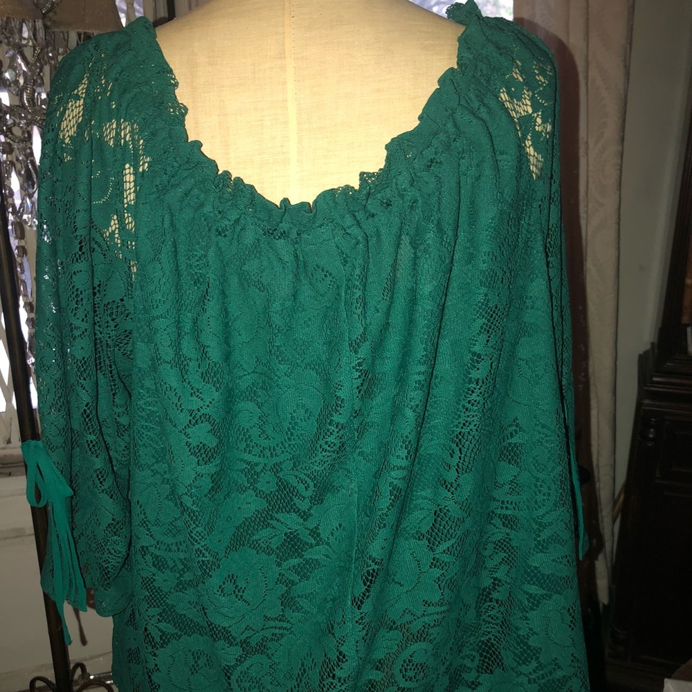 Plus size Green Lace blouse . Lined